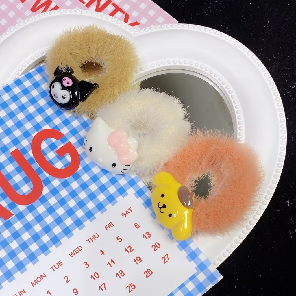 ( 2 PCS) IKAT RAMBUT SANRIO BULU RESIN CLAY / IKAT RAMBUT CINNAMOROLL/ MELODY KUROMI/ IKAT RAMBUT ANAK IMUT