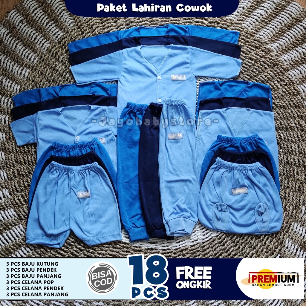 18 Pcs Paket Lahiran HPL Newborn Persiapan Lahiran Cowok Biru Polos Elegant Premium