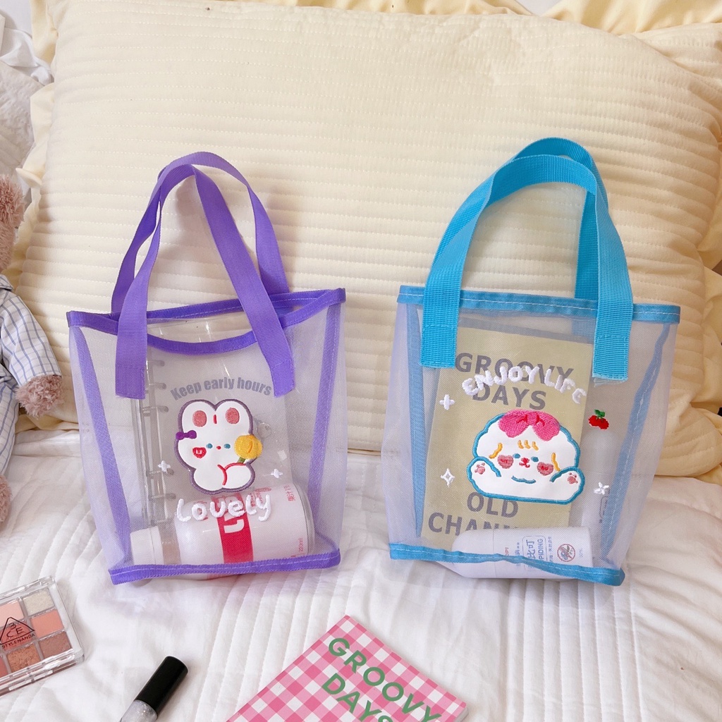 Tote tas transparan korea style cute bear rabbit TL031 goodie bag suvenir