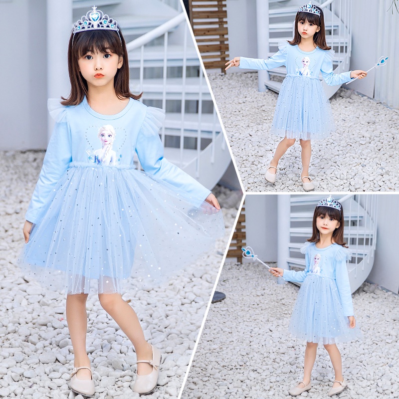 1-8 thn Anak Frozen Elsa Putri Gaun Gadis Pesta Kostum untuk Anak Tulle Tutu Pernikahan Gaun