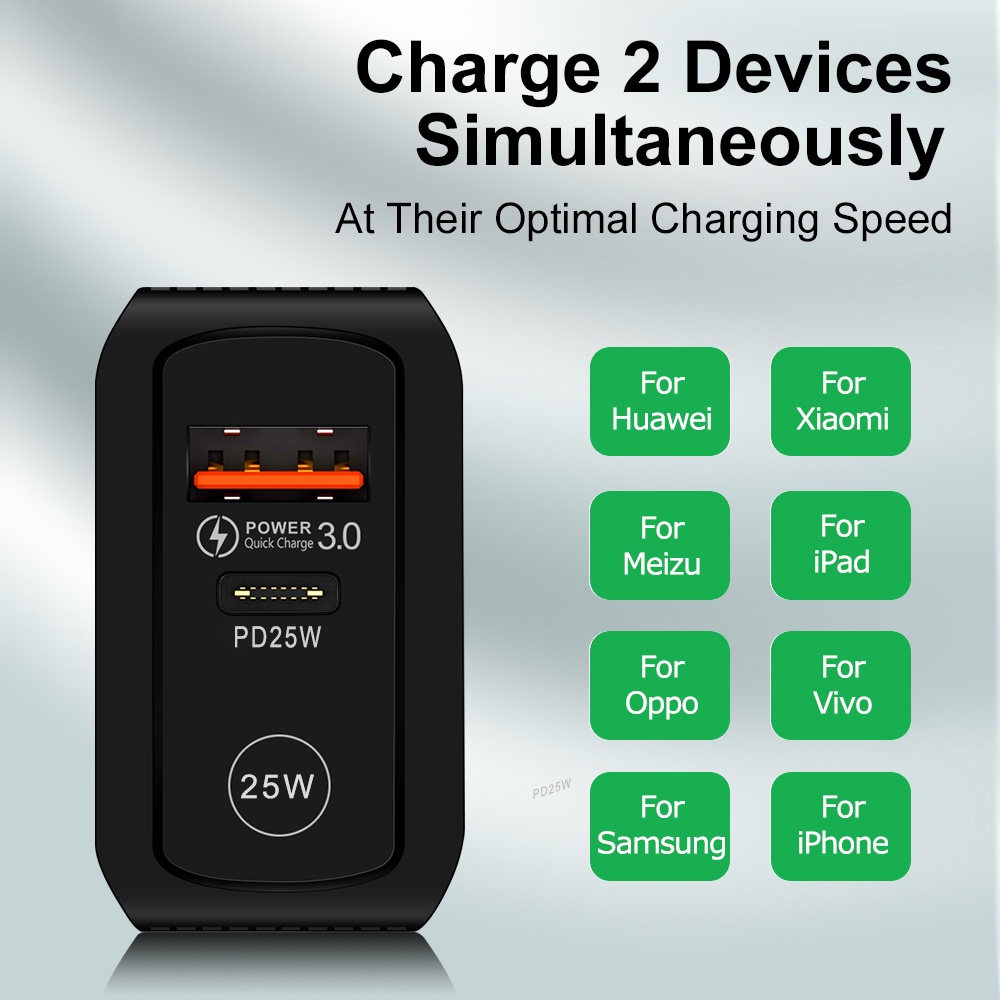 Pd25w QC3.0 USB Charger Kabel Cas USB+PD Charger