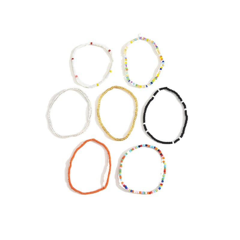 Gelang Kaki Fashion Elegan Bohemian Fashion Mix and Match Warna Manik Padi Pantai Gelang Kaki Tujuh Potong Set