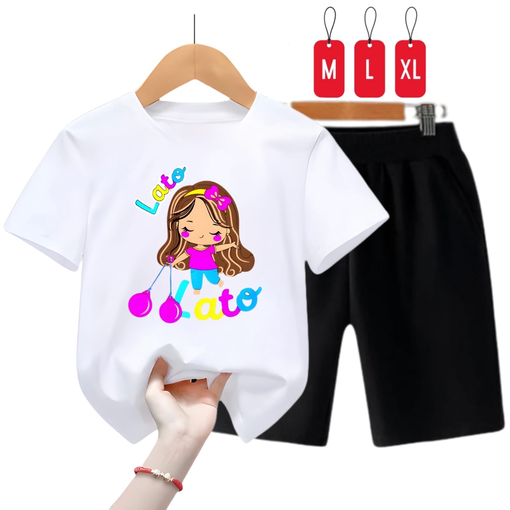 Hzl_outfit Kaos Setelan Anak Perempuan Lato Lato Princess/ Setelan Kaos Anak Anak