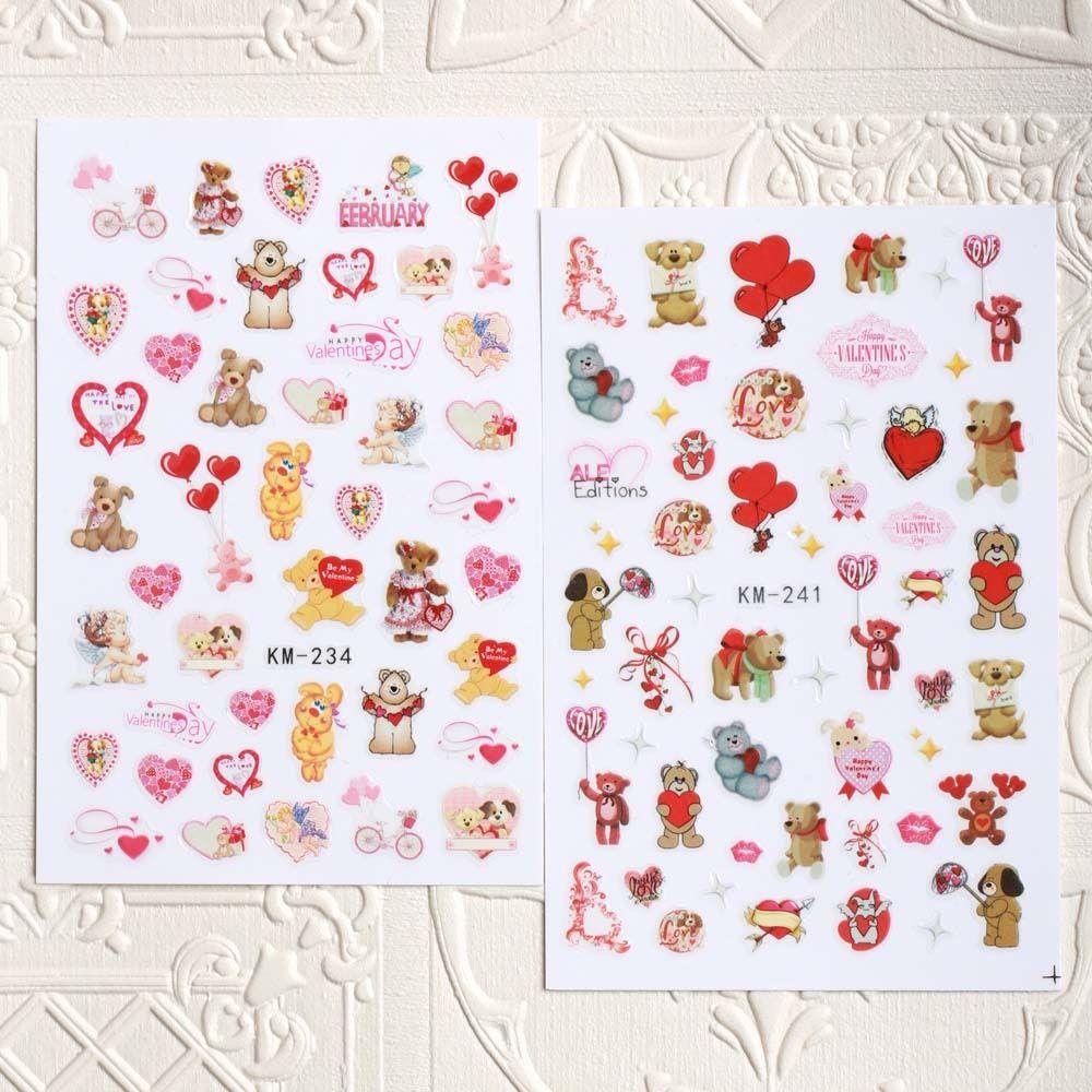 AUGUSTINA Agustinina Kartun Stiker Kuku Wanita Fashion Valentine Day Nail Art Ikatan Simpul Manikur Aksesoris Nail Art Dekorasi