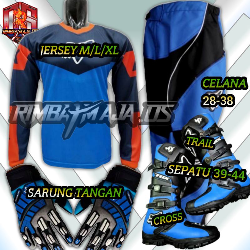 Baju Trail set dewasa/Paket Fullset setelan Jersey motocross adventure sepatu sarung tangan trail