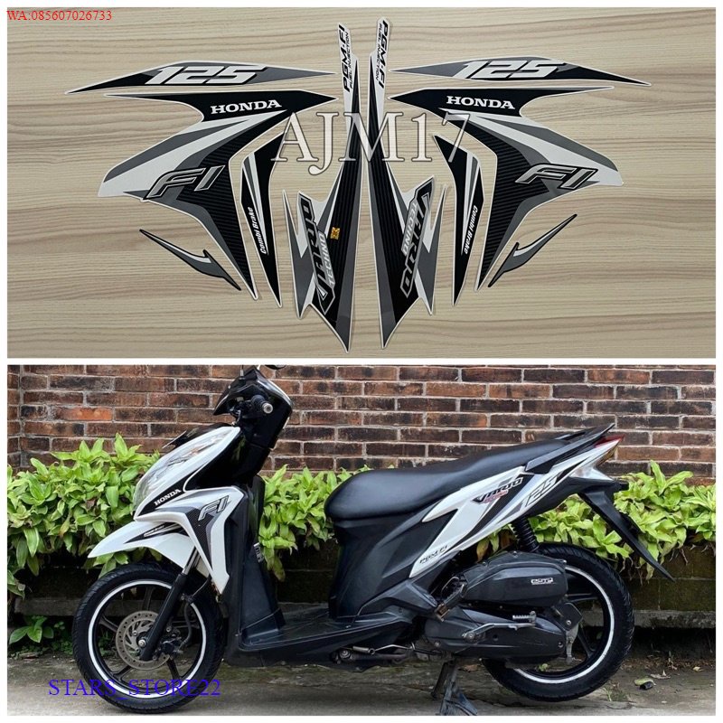 (ORI) STIKER STRIPING VARIO TECHNO 125 TAHUN 2014 PUTIH SILVER KUALITAS ORIGINAL PABRIK