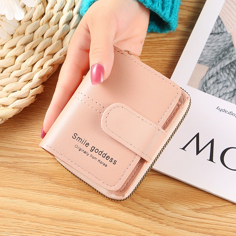 ASIN829 Dompet Mini Dompet Lipat Wanita Simple Berkualitas Dompet Style 878 Slot kartu mini impor Korea ritsleting pendek