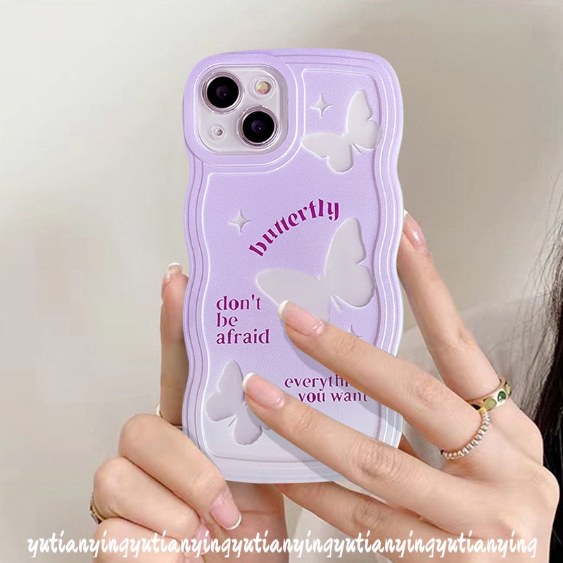 IPHONE Romance Butterfly Case Kompatibel Untuk Iphone13 11 14 12 Pro Max 11 Pro Max7 6 8 6s 14 Plus X XS Max XR SE 2020 Wavy Edge Purple Gradient Soft Tpu Phone Cover