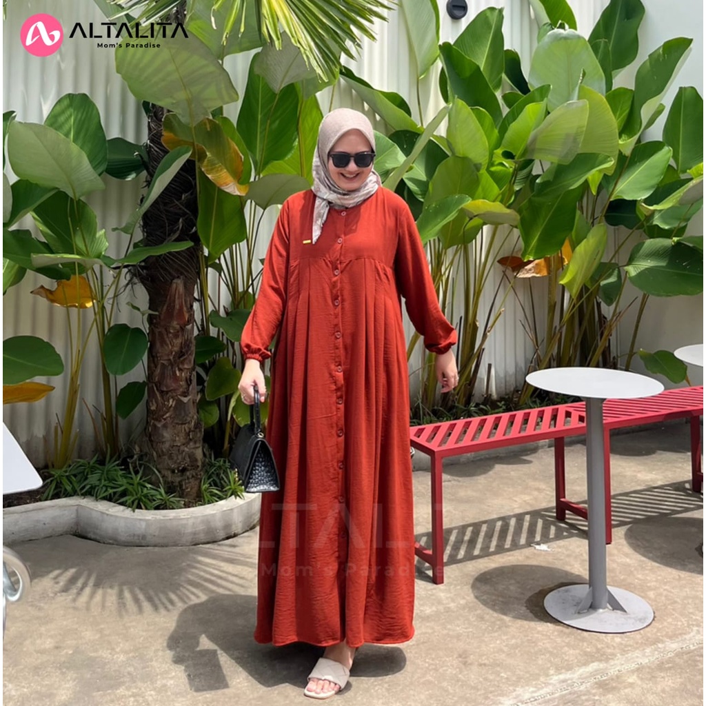 Altalita - Dress Amaraa Full Kancing Cringcle Airflow Premium Basic Casual Wanita Muslimah Gamis Lebaran Polos Lengan Panjang Kekinian Busui Kondangan Vintage Terbaru