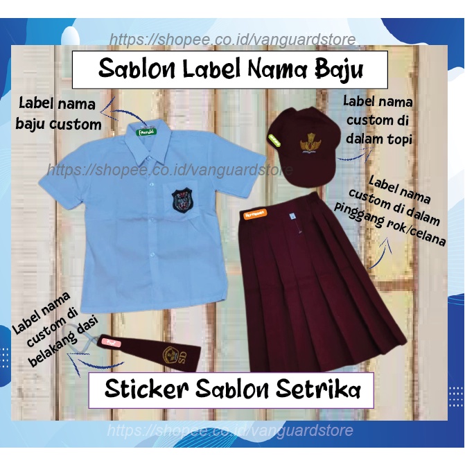 LABEL SERAGAM SEKOLAH CUSTOM NAMA STIKER KAOS SABLON SETRIKA PESANTREN NAME TAG LAUNDRY