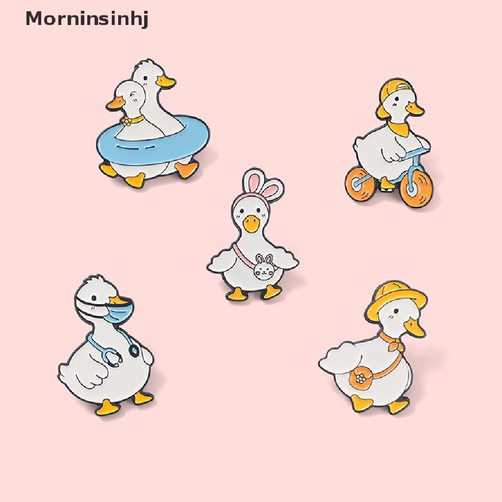 Mornin Lovely Animal Enamel Pin Angsa Bebek Belanja Renang Bersepeda Bros Tas Lapel Pin id