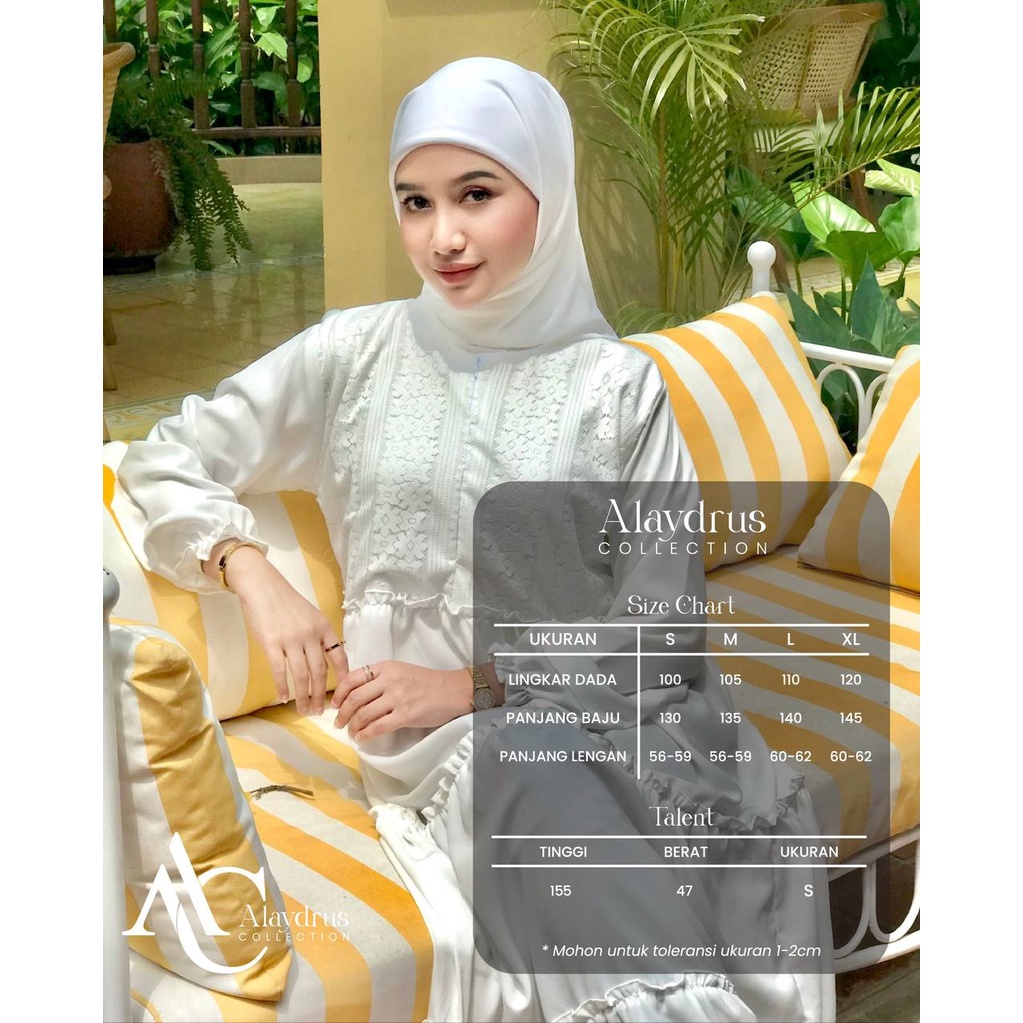 Abaya Gamis Putih Dress Maxi Arab Saudi Bahan Wolfis Premium Kombinasi Brukat Dada By AlaydrusCollection