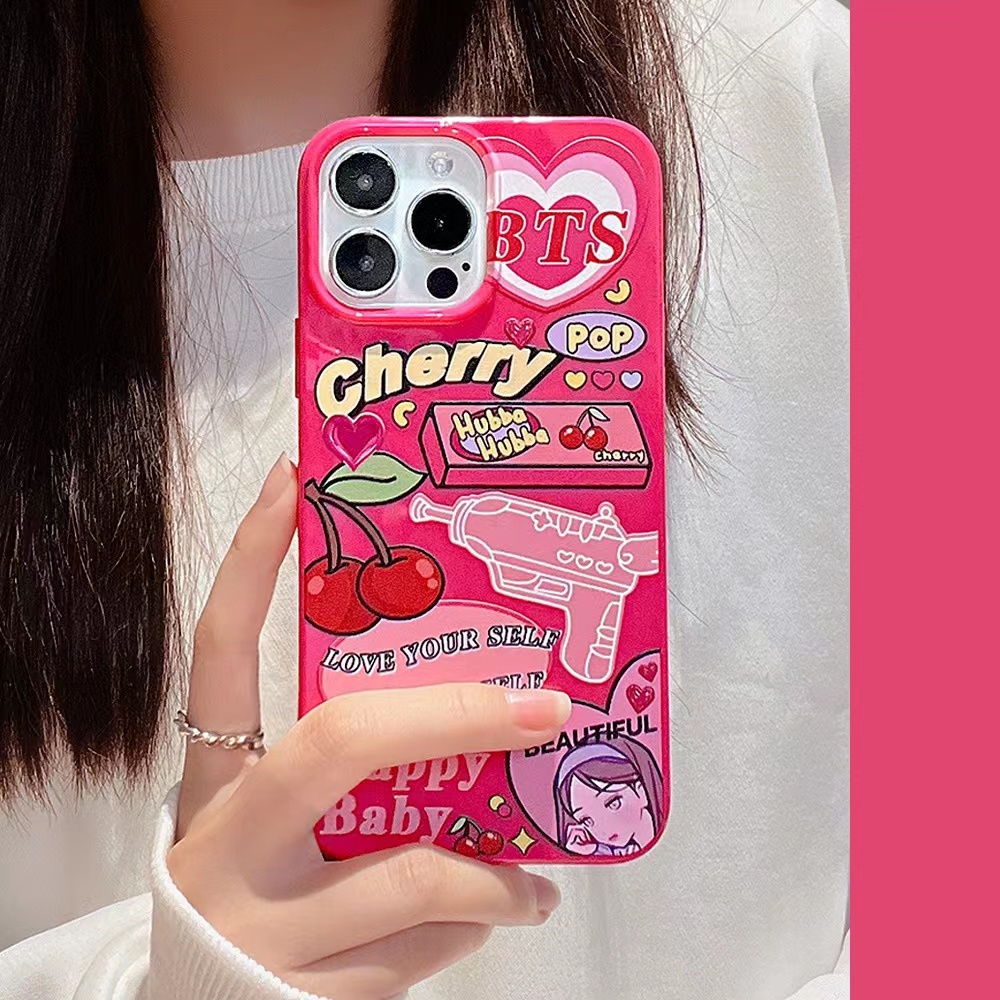 IPHONE Ins Pola Cherry Cocok Untuk Iphone14 14pro 14plus 13 13mini 13pro 13prm iPhone12 7Plus 8Plus Xr XS 13 12mini Pro Max TPU Empat Sudut Casing Ponsel Tahan Guncangan