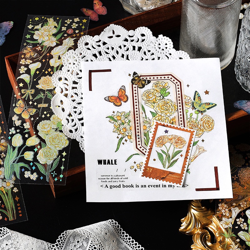 3lembar/set Stiker Bunga Sepuhan Vintage Diy Bahan Dekorasi Akun Tangan