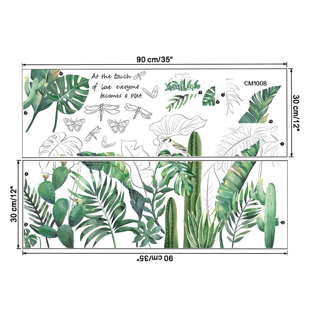 Nordic Daun Hijau Tanaman Self-adhesive Stiker Dinding Ruang Tamu Kamar Anak Removable Dekorasi Wallpaper