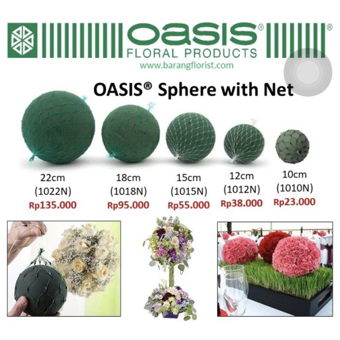 Lem Oasis Sphere With Net 22Cm 1022N Oasis Bulat Foam Bunga Bulat Dekorasi