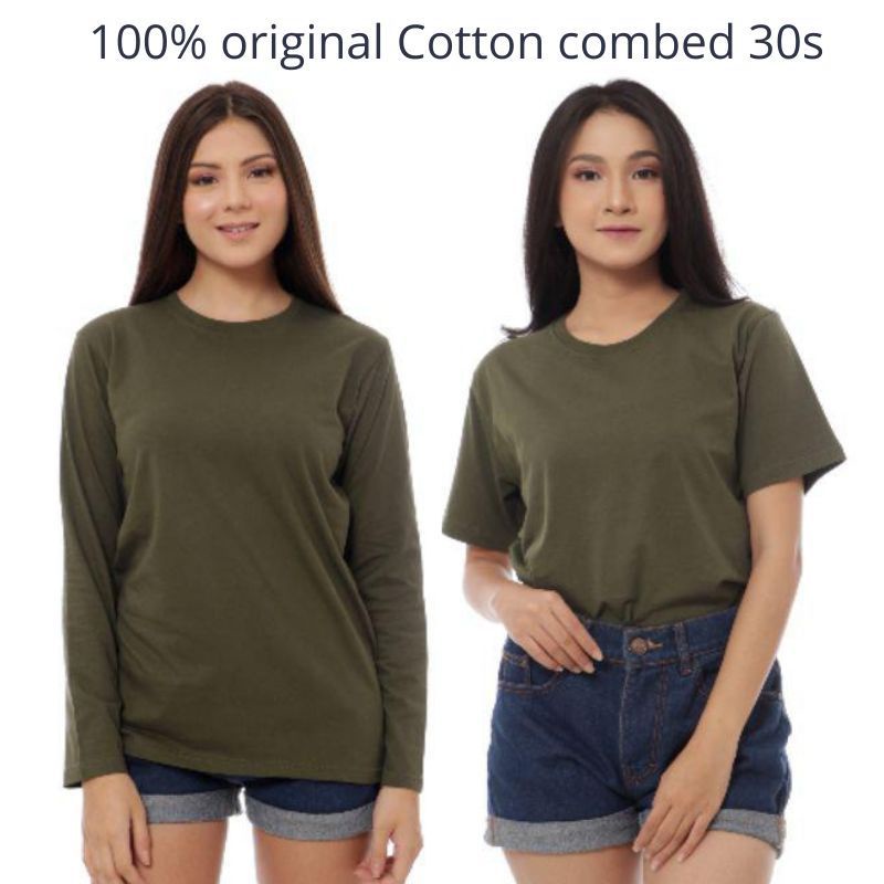 kaos panjang polos wanita hijau army cewek lengan pendek cotton combad