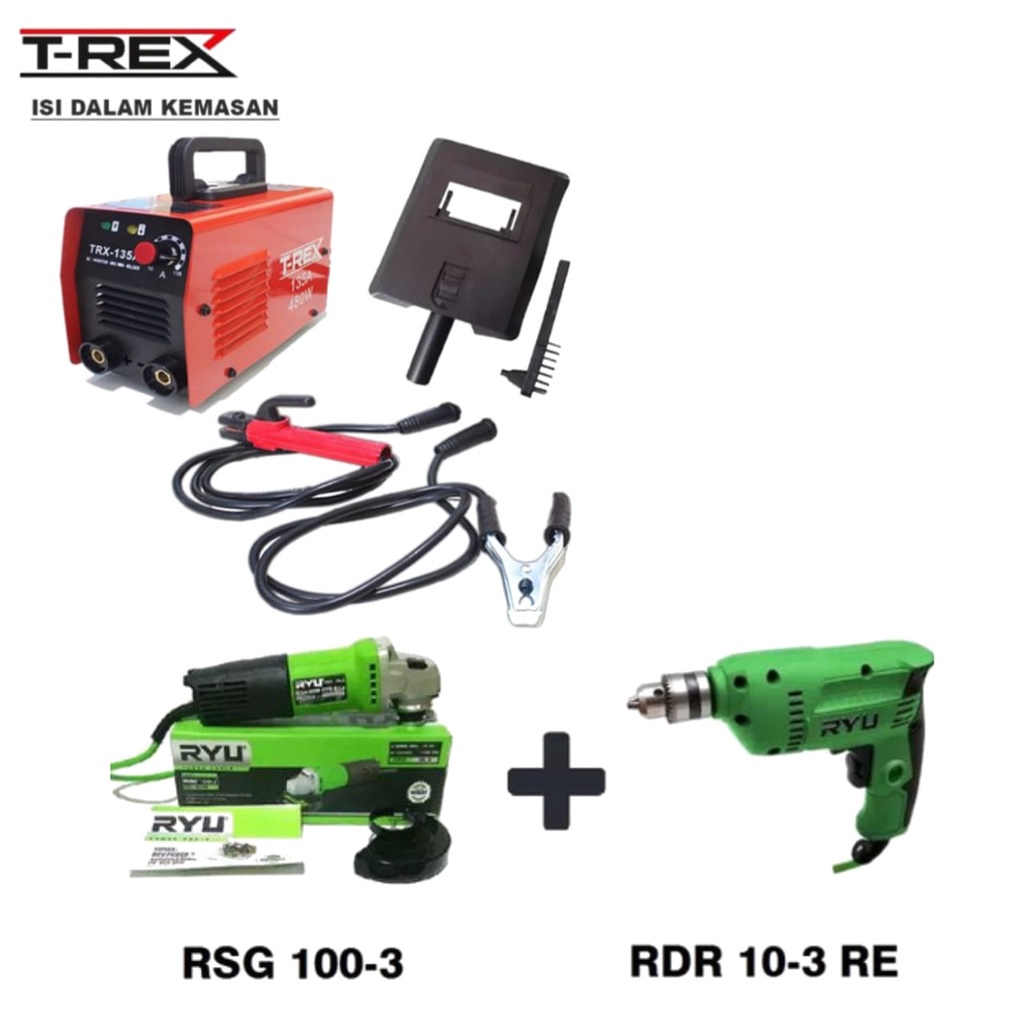 Paket 3 item RYU Mesin Las 450 Watt Ryu + Bor 10 Mm + Gerinda 4 Inch Ryu Mesin trafo las / inverter MMA 120 IGBT Ryu paket hemat 3 item
