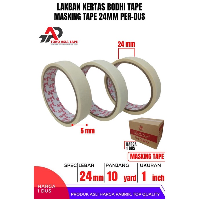 

MASKING TAPE/LAKBAN KERTAS 24MM X 10YARD BODHI TAPE 1 DUS TERMURAH