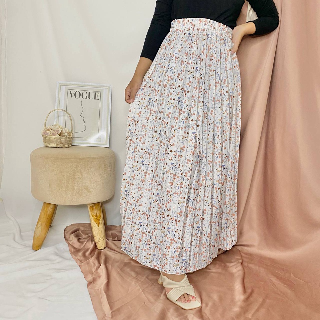 ROK PLISKET PREMIUM MOTIF BUNGA /ROK KLOK BUNGA BAHAN HYGET