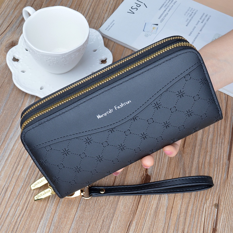 DOMPET PANJANG WANITA 2 RESLETING MUAT HP KEKINIAN CEWEK IMPORT PREMIUM KULIT HITAM MODICA BRANDED BATAM WA639B5 KARTU KOIN REMAJA SIMPLE LUCU KOREA FASHION