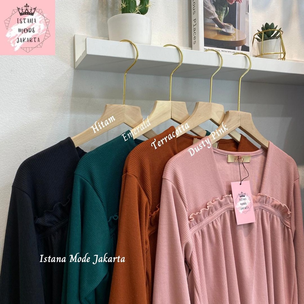 IMJ LAURA Rajut Ruffle Blouse Premium - Baju Atasan Wanita Lengan Panjang All Size Fit to XL