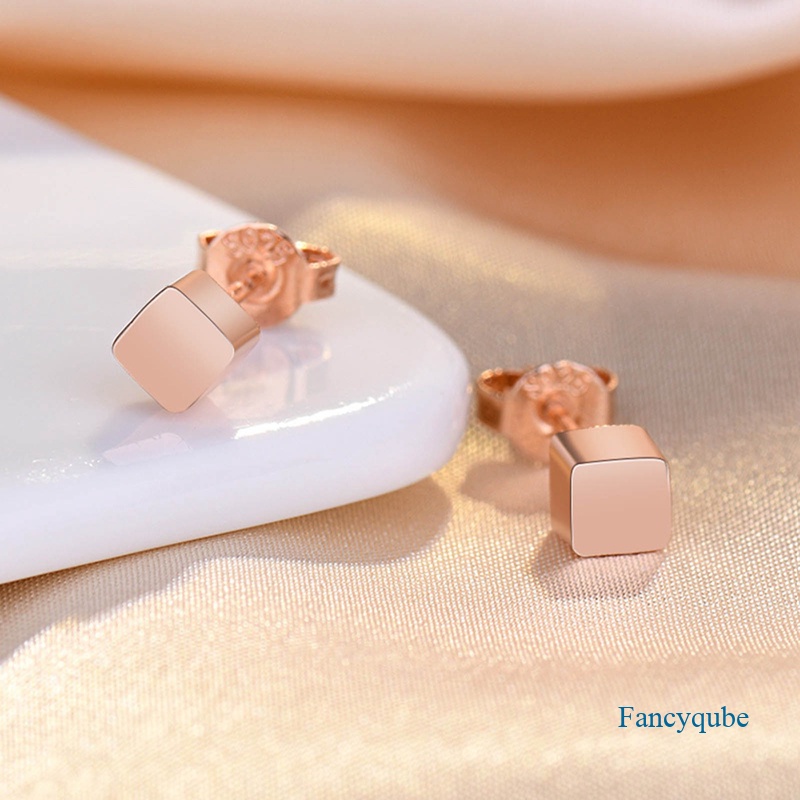 Fashion Wanita Pria Square Ear Studs Warna Emas Tembaga Geometris Square Barbel Stud Earring Jewelry