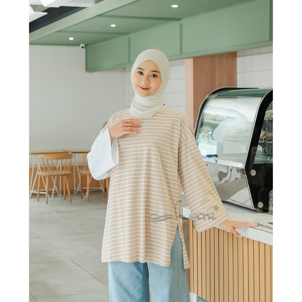 [CYC | COD] REAPICT | Kaos Basic Oversize Stripe Pastel | Cotton Combed | Atasan Trend Wanita Murah Best Seller