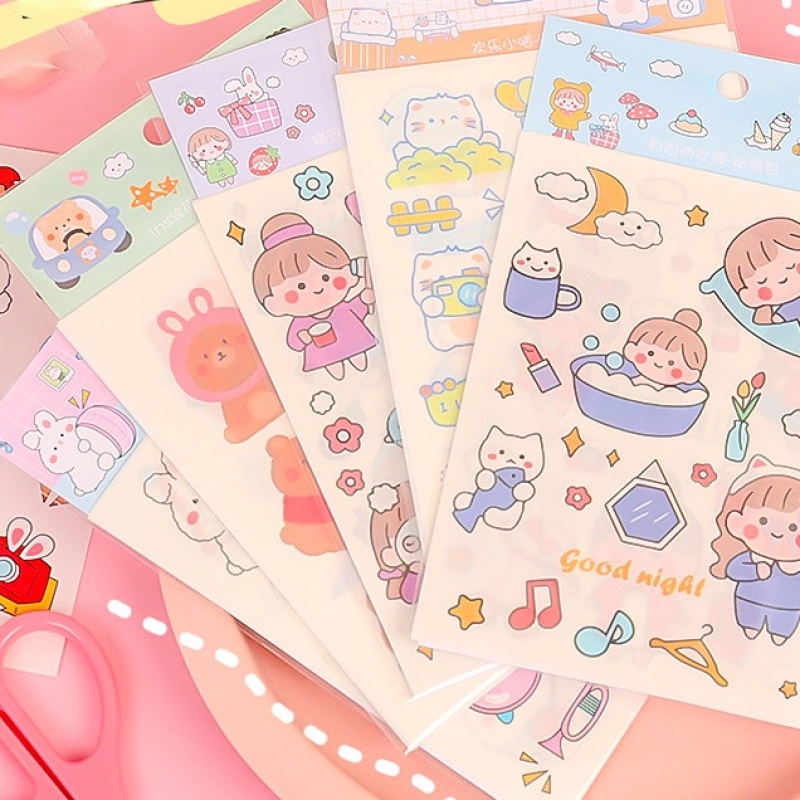 4lembar/set Stiker Gaya Ins Jepang Gadis Diy Diary Jurnal Stiker Hias