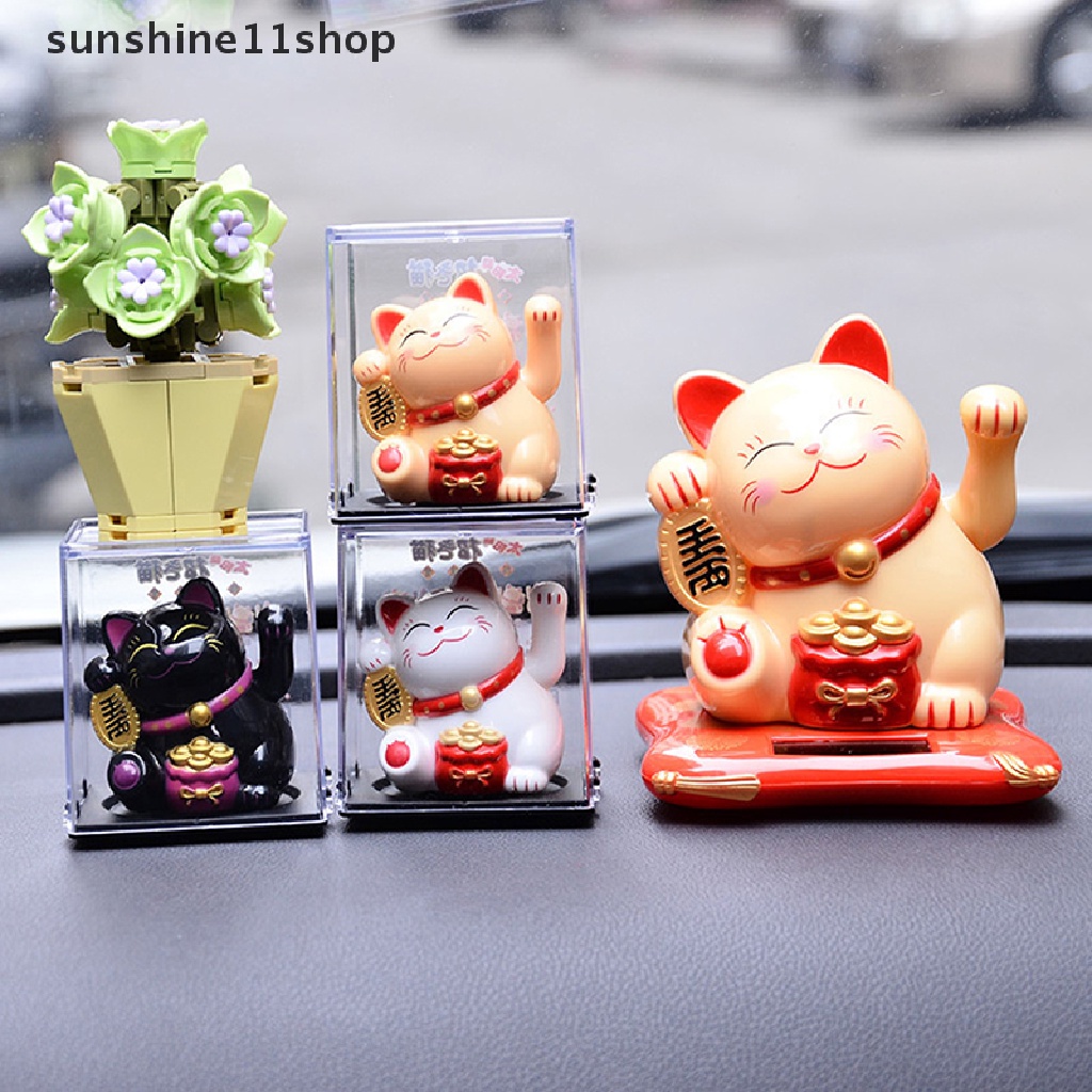 Sho Lucky Cat Dekorasi Mini Solar Melambai Otomatis Lucky Cat Hiasan Mobil Kue Baking Patung Patung Ornamen Desktop Rumah N