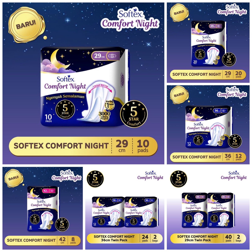 SOFTEX Comfort Night Pembalut Wanita 29cm | 36cm | 42cm