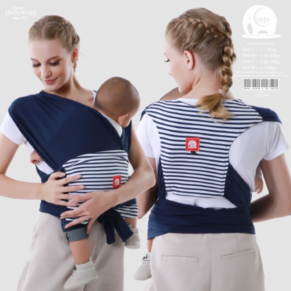 CIMOBABY Gendongan Bayi Depan M Shape Baby Wrap 3in1 Geos Baby Instan Premium with Sash Belt Warna Soft