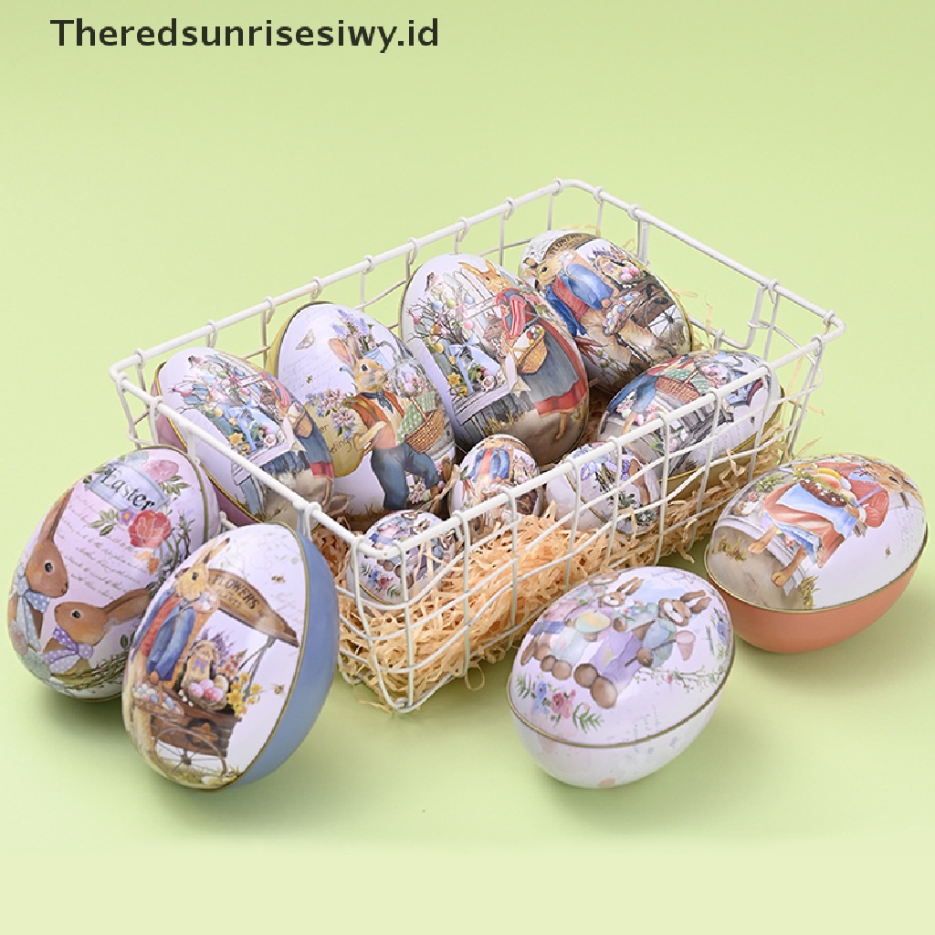 # Baju Lebaran # 1pc Easter Egg Tinplate Box Motif Kartun Kelinci Telur Permen Kotak Coklat~