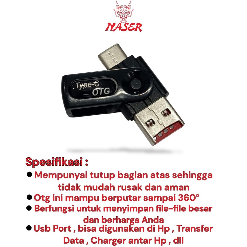 NASER OTG TYPE C PUTAR NRO-03 / ADAPTER CONVERTER TYPE C USB PUTAR NASER/PRODUK ORIGINAL