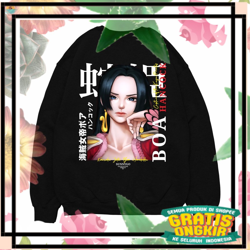 SunnyGo SWEATER CREWNECK | Sweater One Piece Boa Hancock Kuja Pirates Luffy Switer Anime Fleece Cott