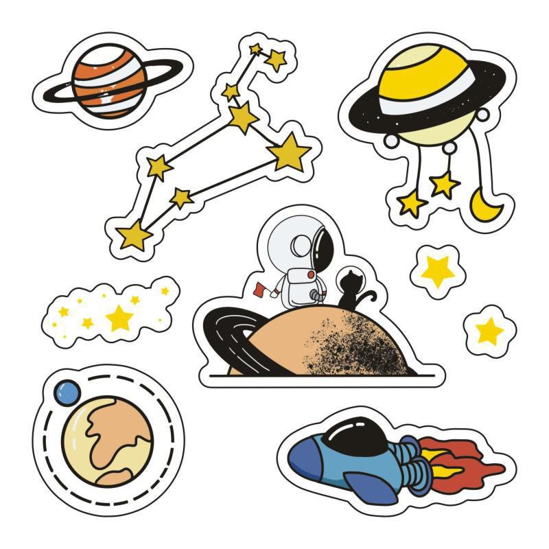 10lembar Kartun Astronot Luar Angkasa Lucu Tahan Air Stiker Cangkir Air Notebook Tangan Akun Stiker