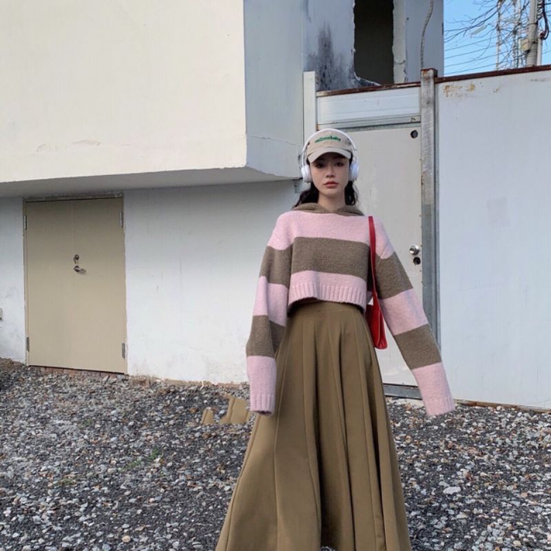 QUEEN SAKURA - Q20225BL - DUO COLOR HOODIE CROP SWEATER IMPORT - CROP SWEATER RAJUT HOODIE PREMIUM C