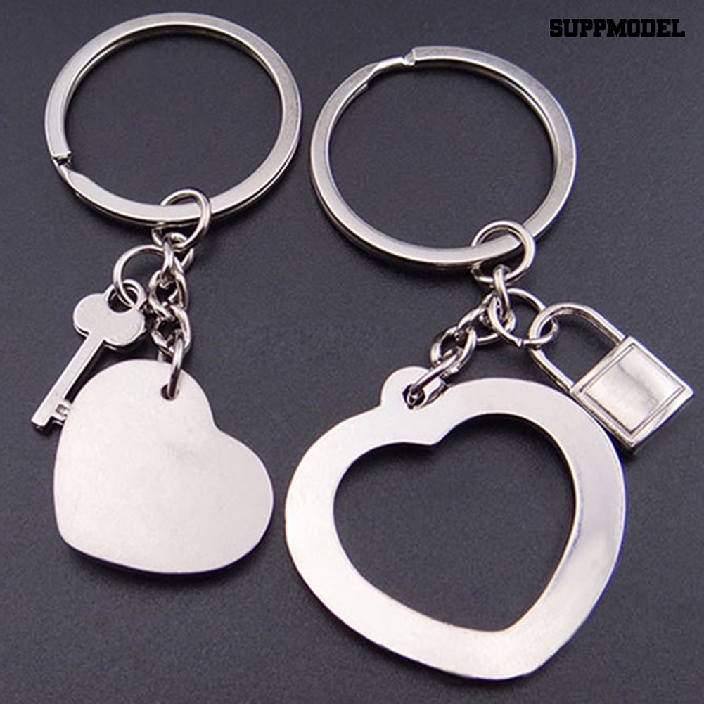 [SM] 1pasang New Love Heart Lock Gantungan Kunci Ring Keyring Keyfob Lover Couples Gift