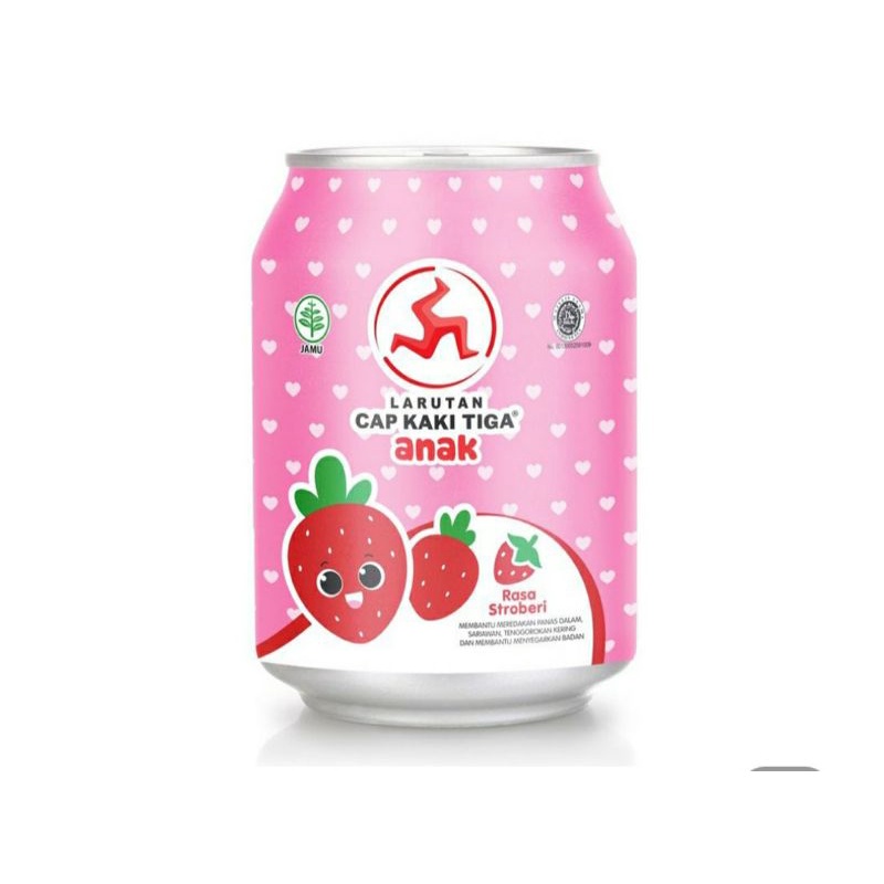 Cap Kaki Tiga Anak Larutan Penyegar Strawberry Kaleng 250 ml