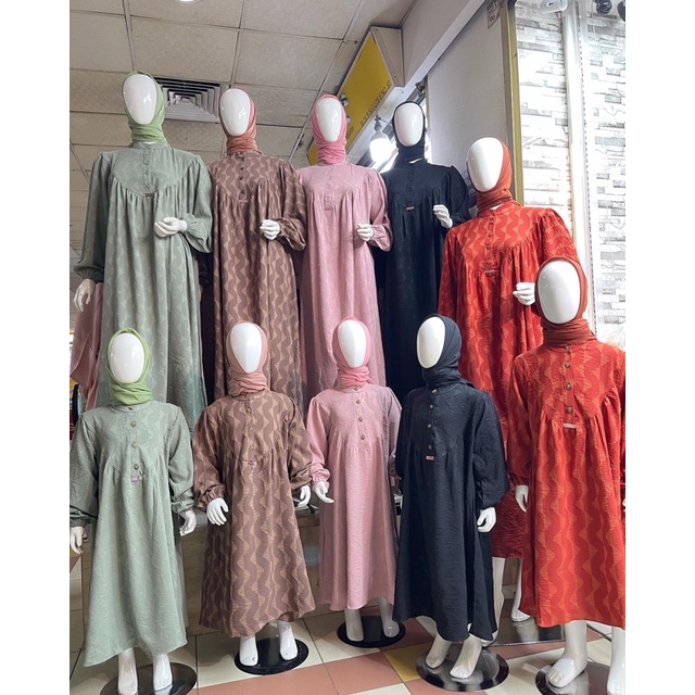 Lazigo collection - Almera dress Couple Moms and Kids Midi dress gamis elegant bahan import bisa COD- Terlaris Fashion muslim premium viral kekinian