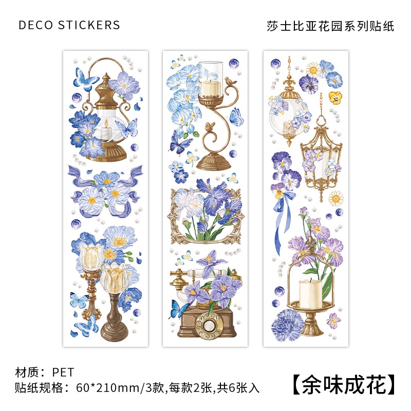 6lembar/set Shakespeare Seri Taman Vintage Bunga Stiker Diy Tangan Akun Bahan Hias