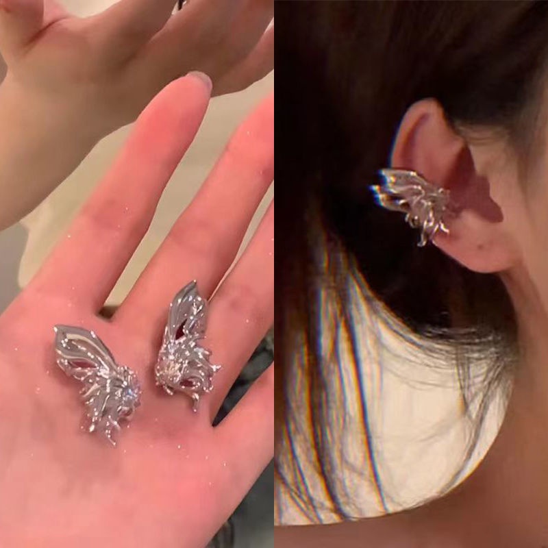 Anting Korea Kupu-Kupu Untuk Wanita Klip Perak Earring Perhiasan Aksesoris