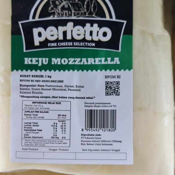 

✱ Perfetto Perfeto Keju Mozarella Mozzarela Block Cheese 1 Kg 1Kg Halal ❋