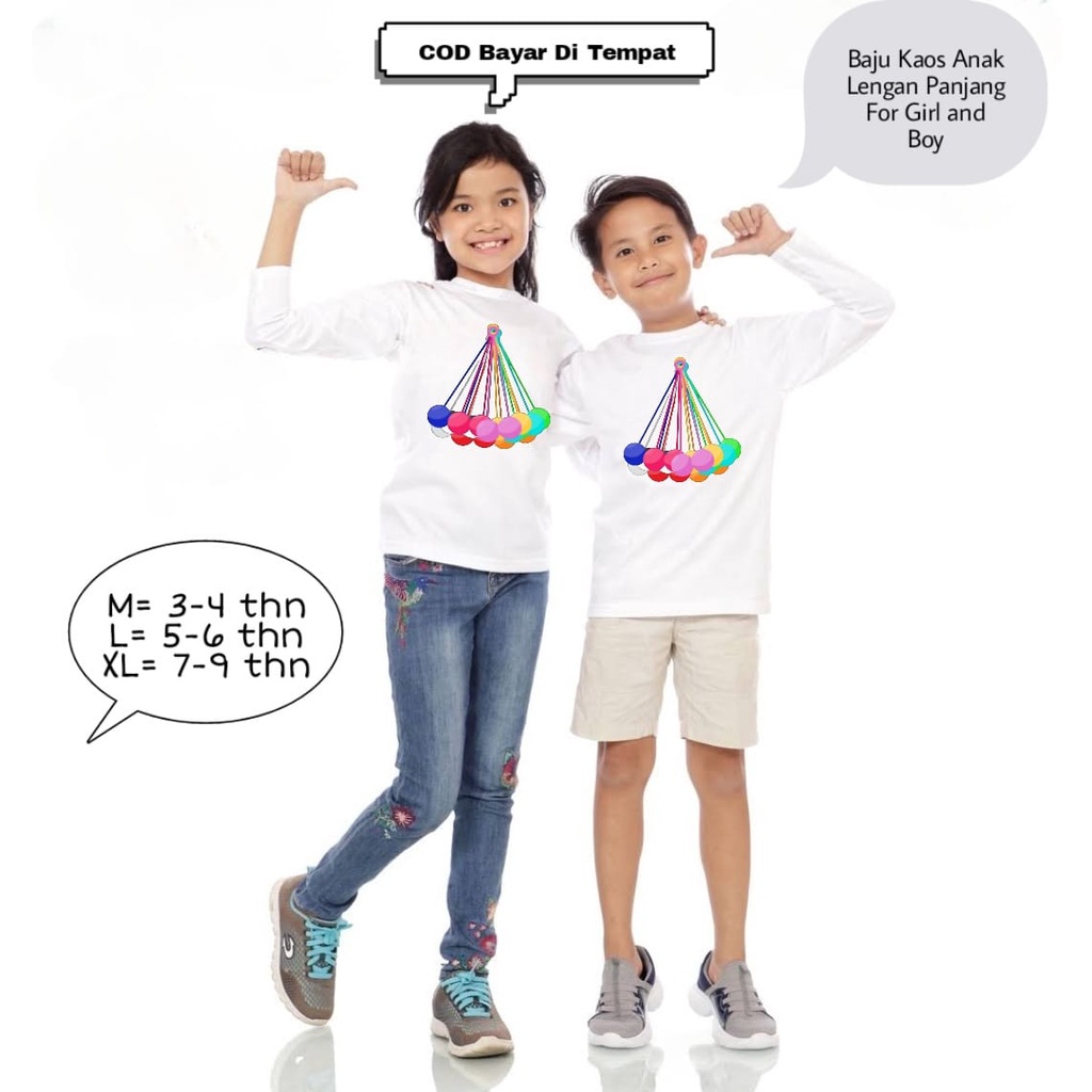 Baju Kaos Lengan Panjang Anak Uniseks Lato Lato Rainbow/ Size M,L,XL