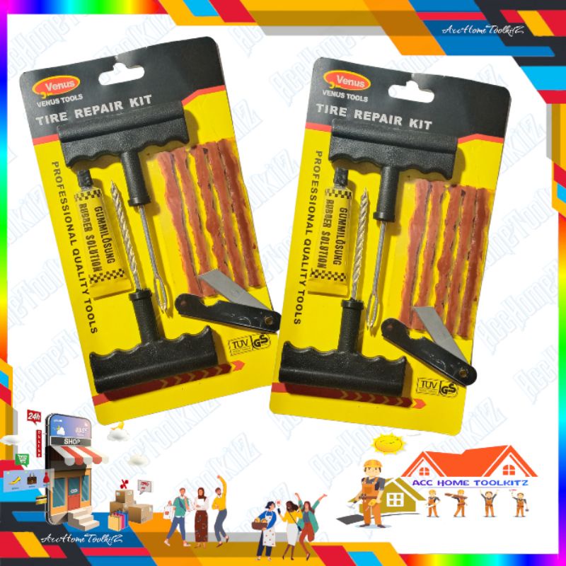 ALAT TAMBAL BAN TUBLES BAN MOBIL MOTOR DARURAT SET KOMPLIT TAMBAL BAN TIRE REPAIR KIT VENUS
