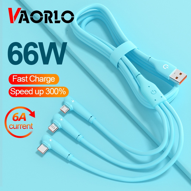 Kabel Cas 66W 3in1 6A Type-C Fast Charging 2.4A Lightning Charge 2A Untuk Micro Fast Charging Cable