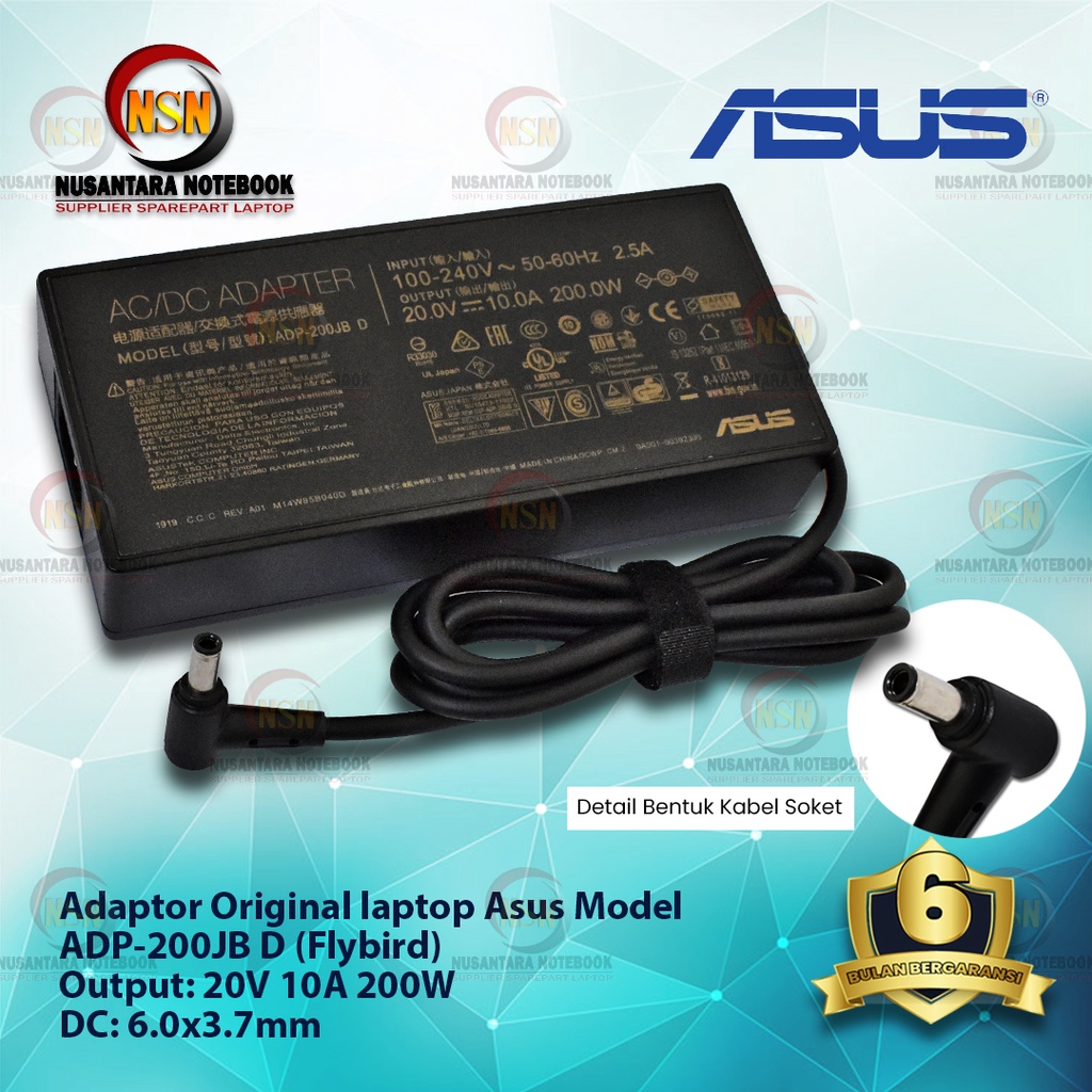 Adaptor Original Laptop Asus ADP-200JB D 20V 10A DC 6.0x3.7 FLYBIRD (Sharp)