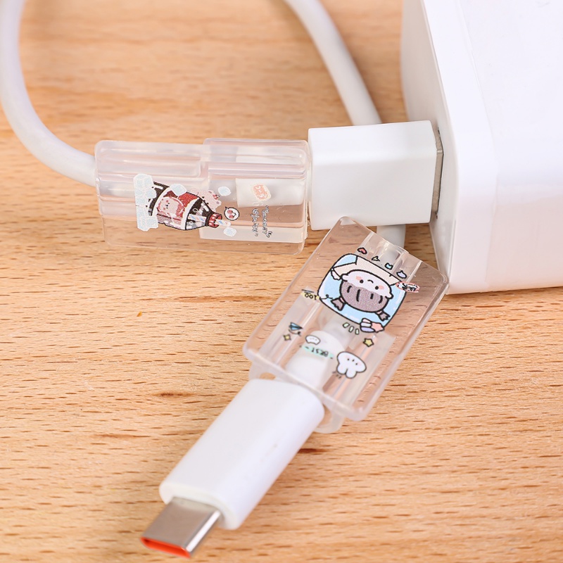 Pola Kartun Transparan Untuk iPhone Pengisian Kawat Smart Cover USB Cord Bite Protector Kabel Data Klip Perbaikan Lembut Perlindungan Case Kompatibel