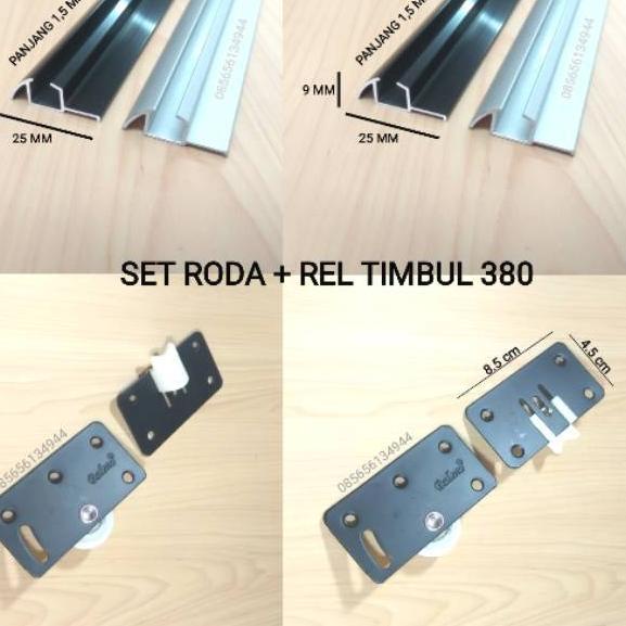 ➵ Set Roda PLUS Rel Timbul 380 Pintu Lemari Pakaian Sliding / Geser ( 1,5 Mtr ) 2 Pintu Kitchen Set 