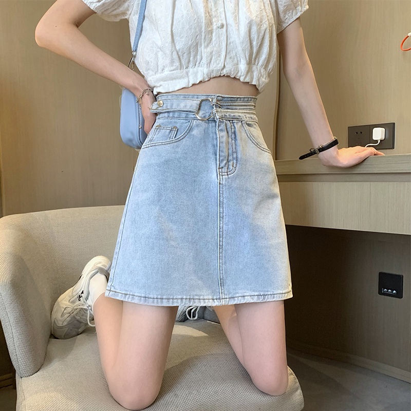 Korea Highwaist A-Line Pendek Rok Jeans Wanita kekinian